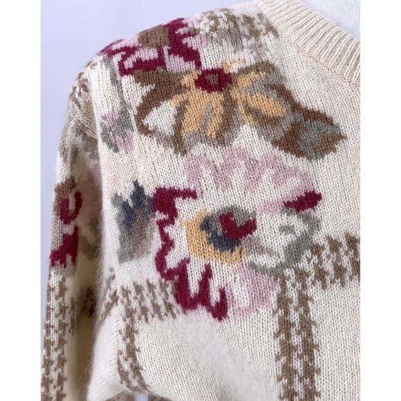NEW/NOS Vintage 90's Ivory Floral Lambswool Angora Grandma Sweater M - Picture 4 of 6